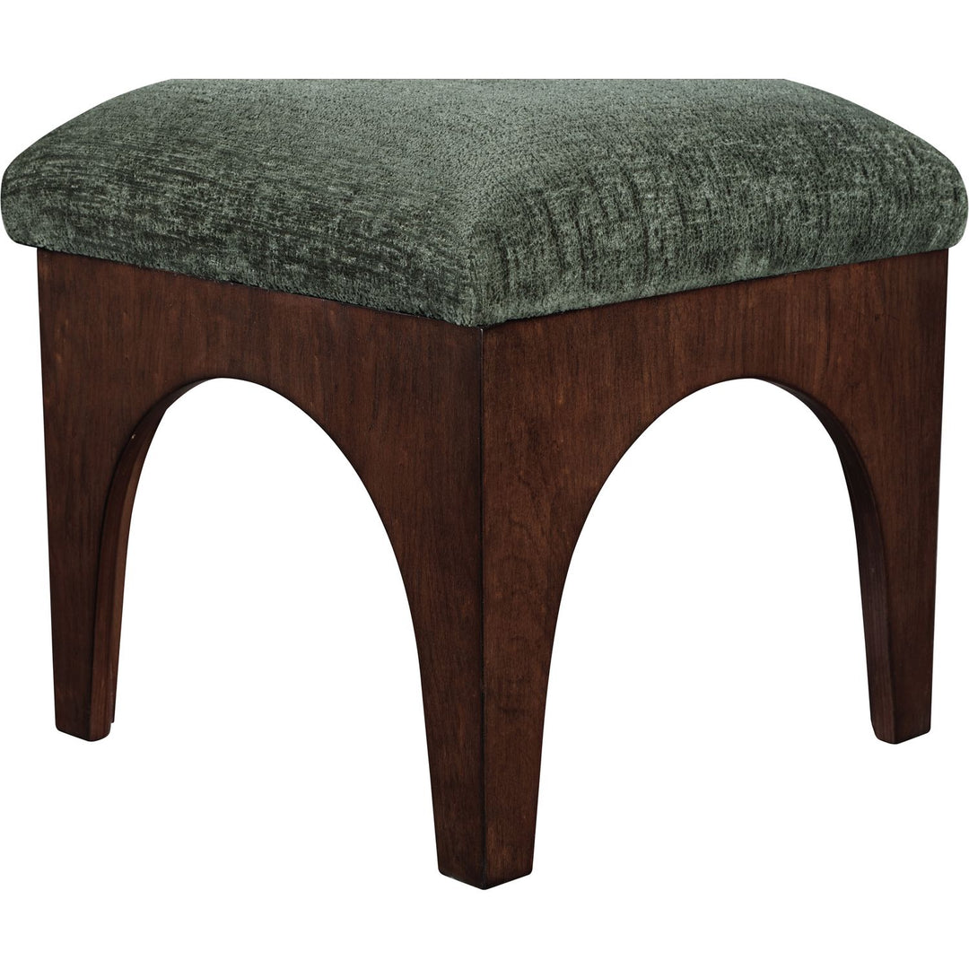 Lawson Chenille Fabric Upholstered Ottoman — Green / Brown Walnut