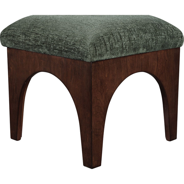 Lawson Chenille Fabric Upholstered Ottoman — Green / Brown Walnut