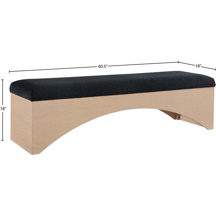 Lawson Velour Fur Fabric Upholstered Bench — Black / Natural