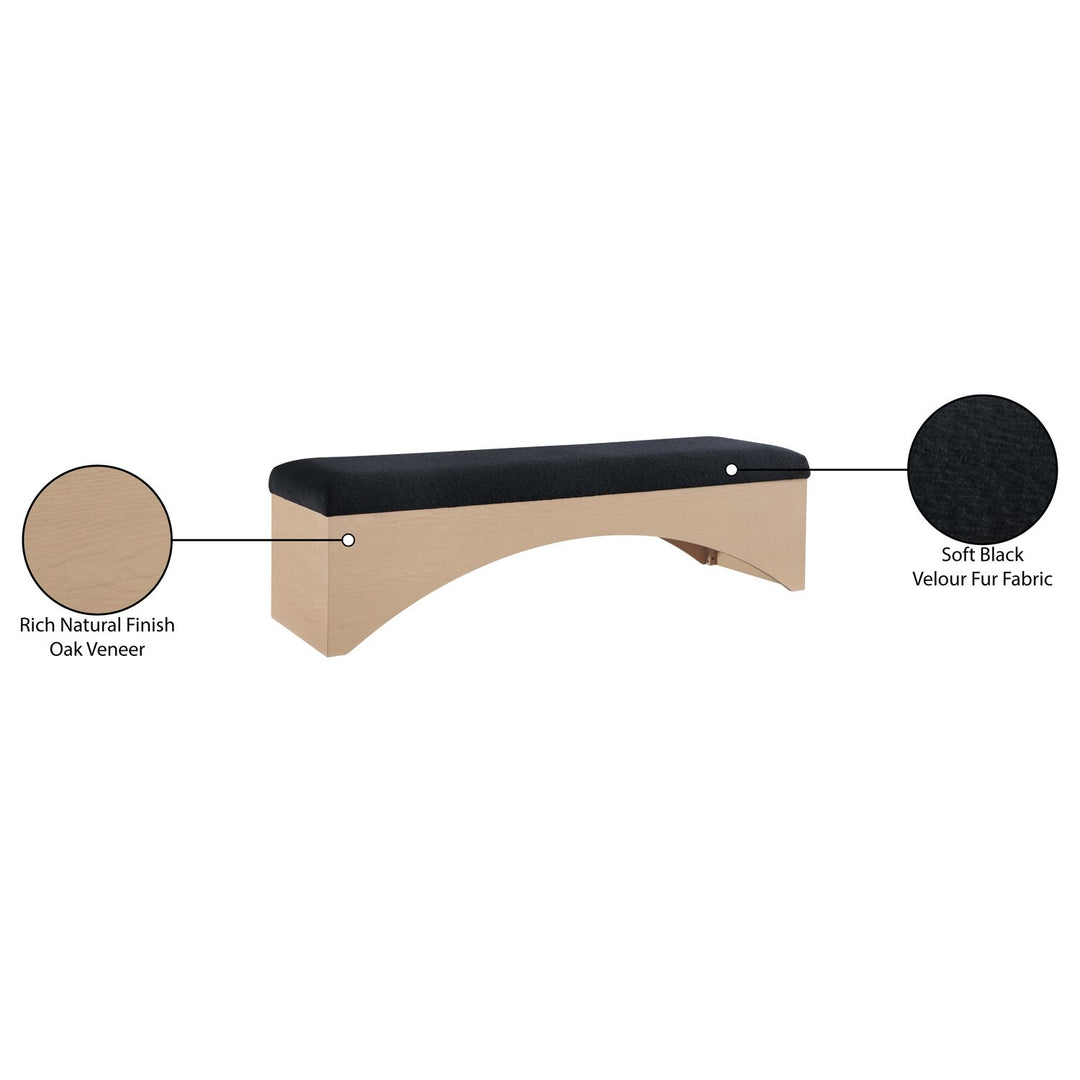 Lawson Velour Fur Fabric Upholstered Bench — Black / Natural