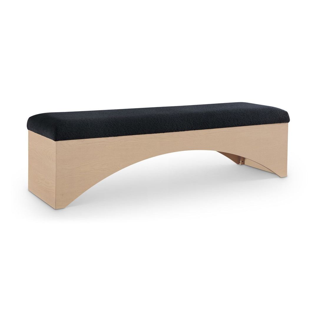 Lawson Velour Fur Fabric Upholstered Bench — Black / Natural