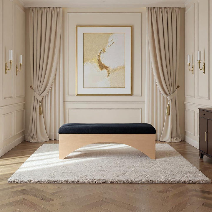Lawson Velour Fur Fabric Upholstered Bench — Black / Natural
