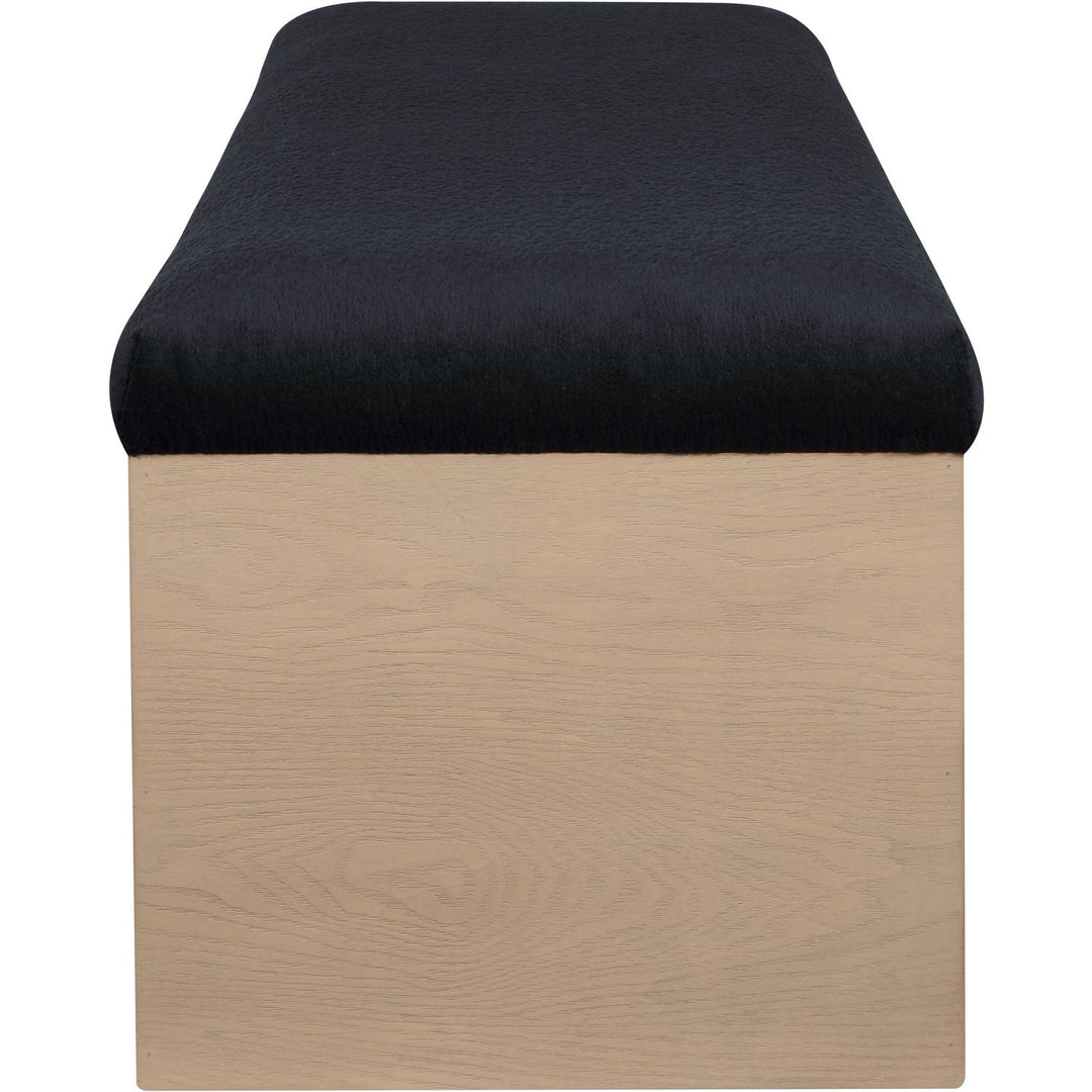 Lawson Velour Fur Fabric Upholstered Bench — Black / Natural