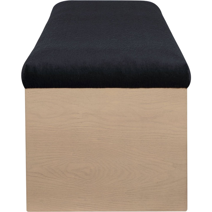 Lawson Velour Fur Fabric Upholstered Bench — Black / Natural