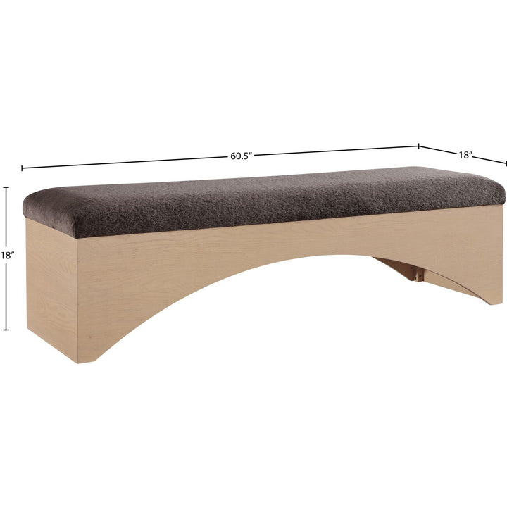 Lawson Velour Fur Fabric Upholstered Bench — Brown / Natural