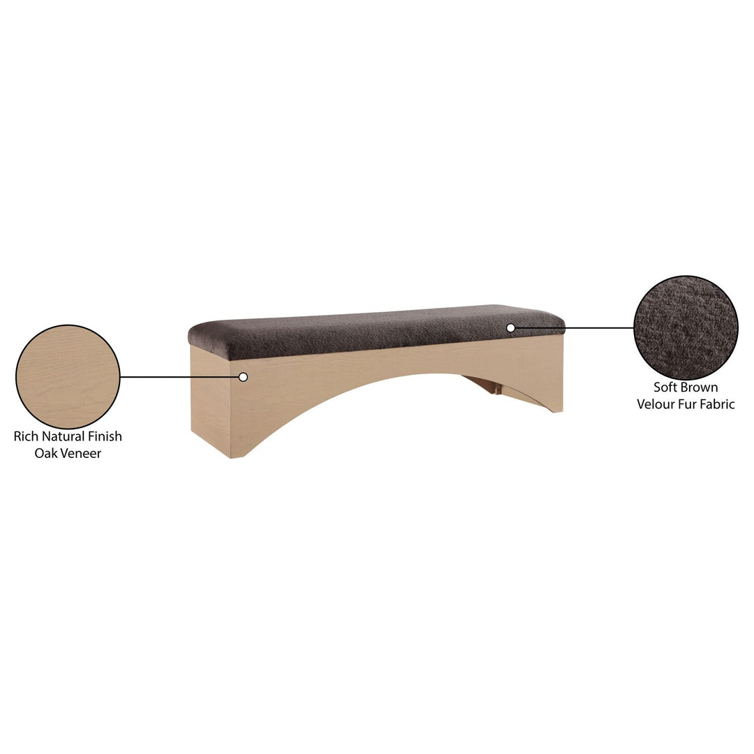 Lawson Velour Fur Fabric Upholstered Bench — Brown / Natural