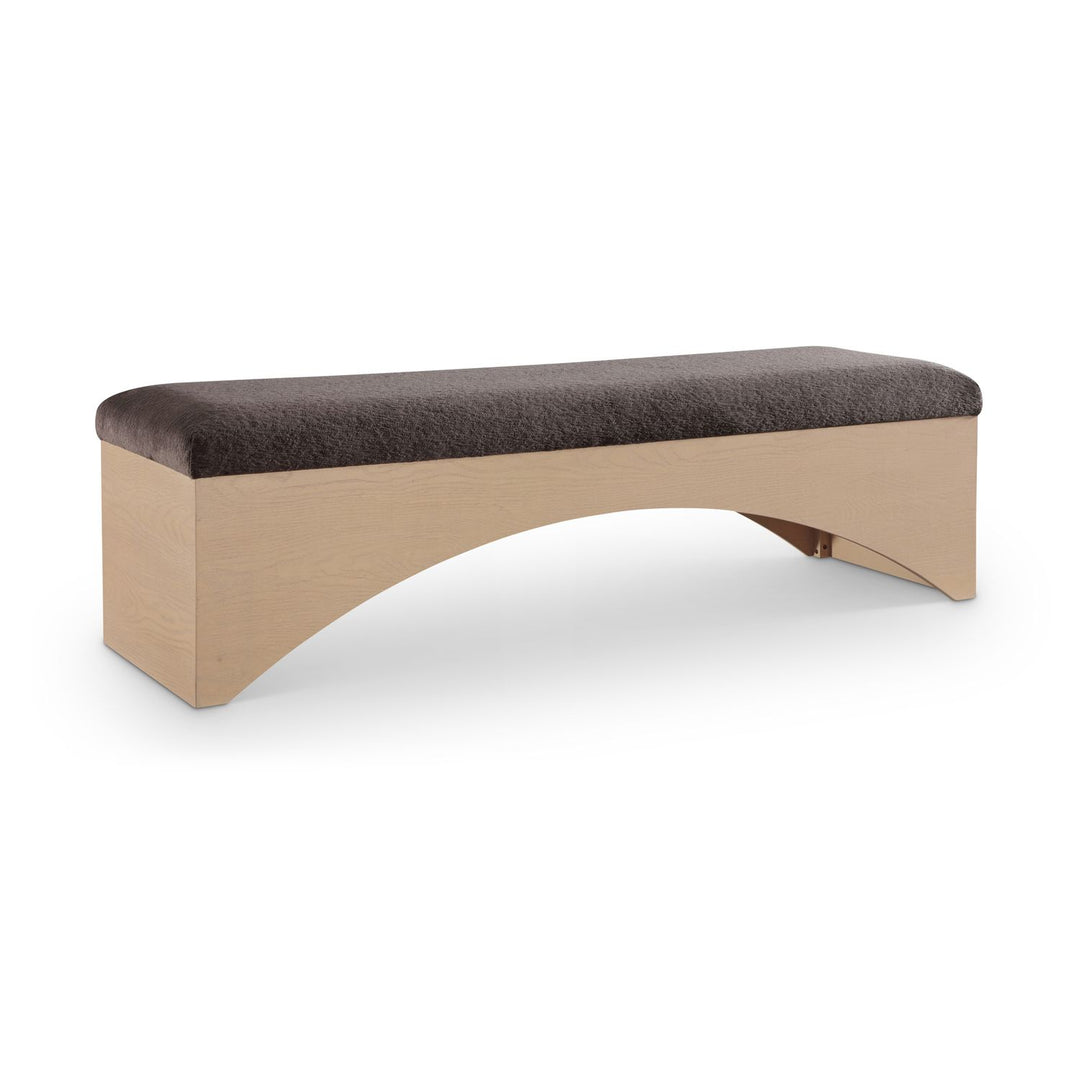 Lawson Velour Fur Fabric Upholstered Bench — Brown / Natural