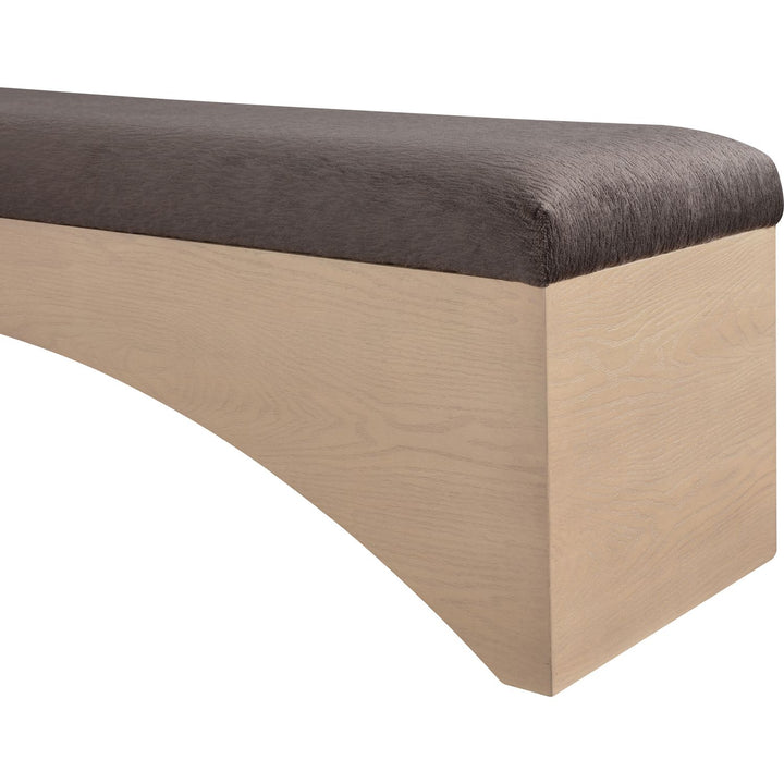 Lawson Velour Fur Fabric Upholstered Bench — Brown / Natural