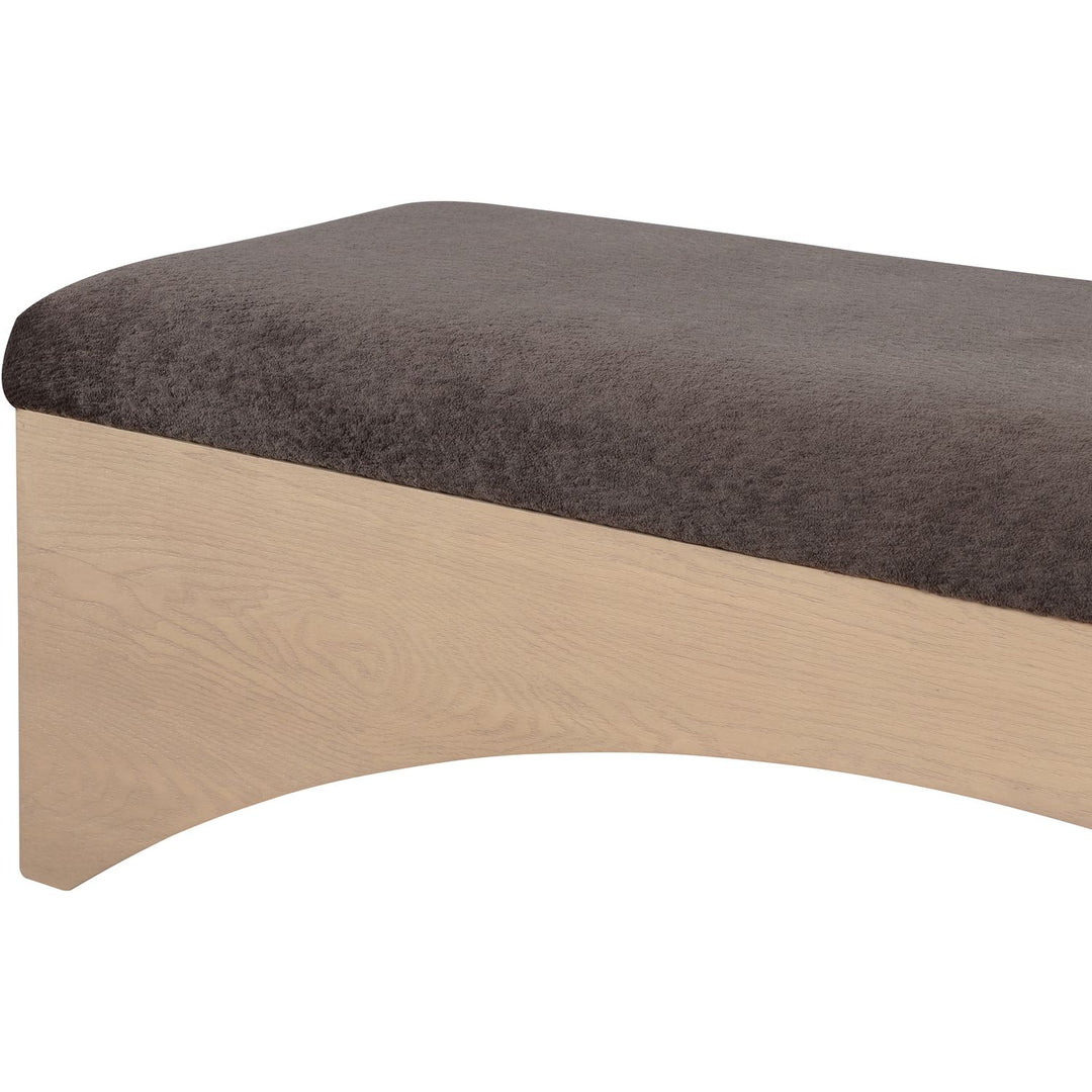 Lawson Velour Fur Fabric Upholstered Bench — Brown / Natural