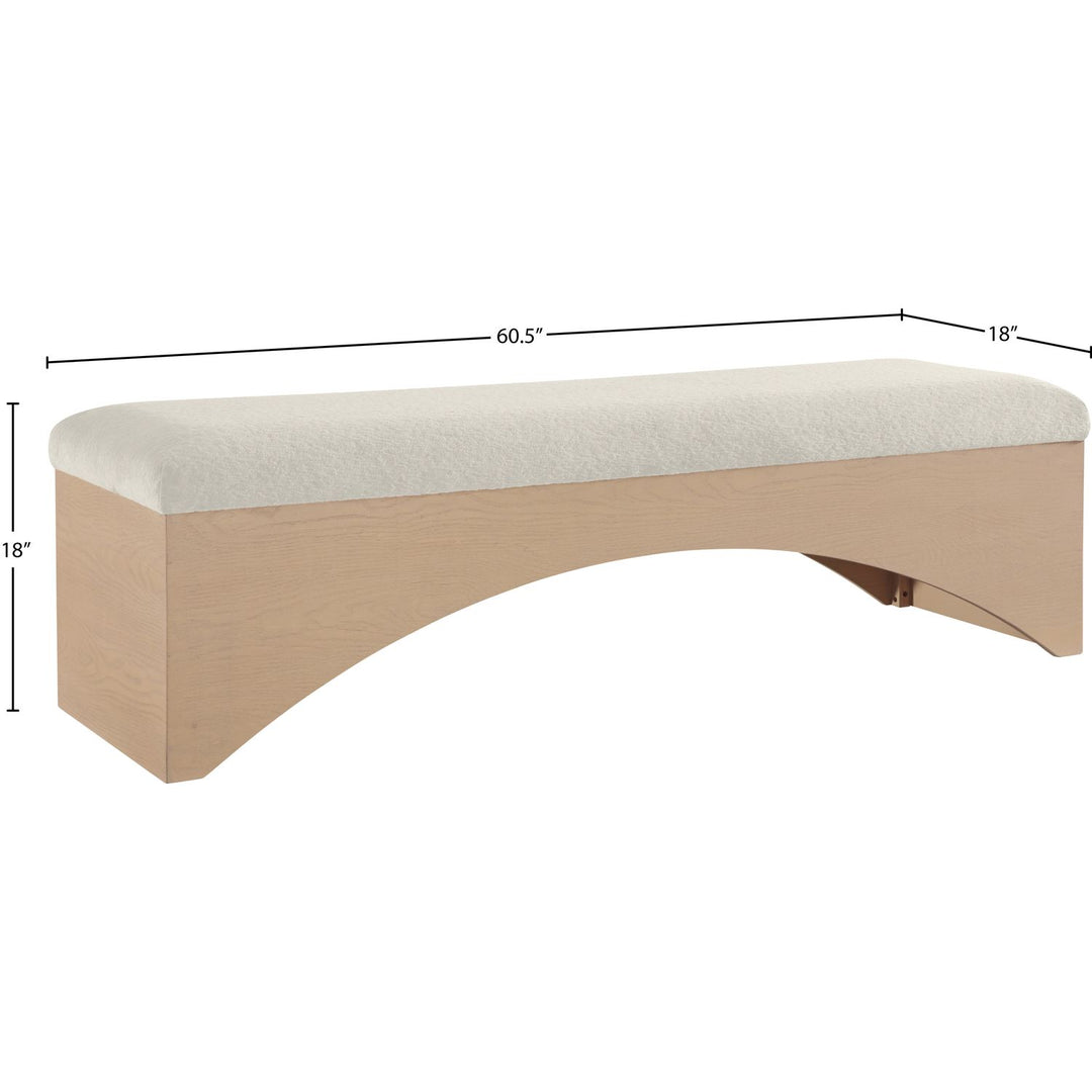 Lawson Velour Fur Fabric Upholstered Bench — Cream / Natural