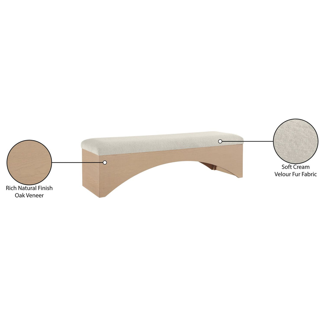 Lawson Velour Fur Fabric Upholstered Bench — Cream / Natural