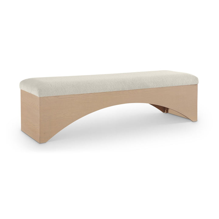 Lawson Velour Fur Fabric Upholstered Bench — Cream / Natural