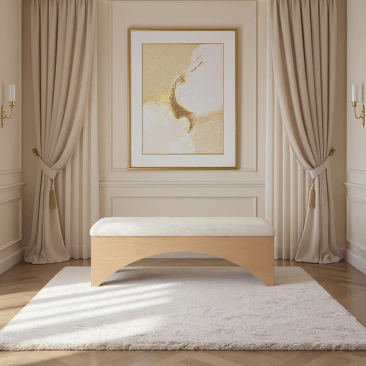 Lawson Velour Fur Fabric Upholstered Bench — Cream / Natural