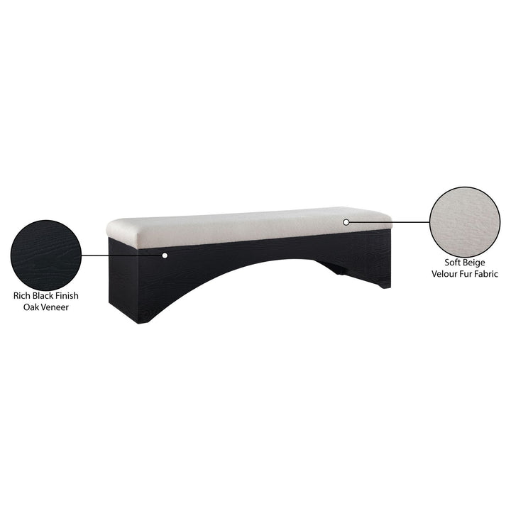 Lawson Velour Fur Fabric Upholstered Bench — Beige / Black