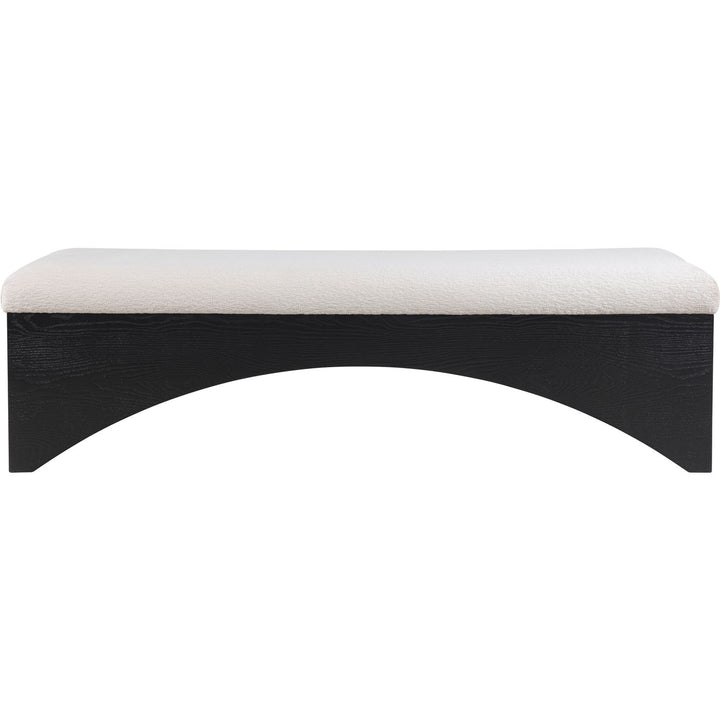 Lawson Velour Fur Fabric Upholstered Bench — Beige / Black