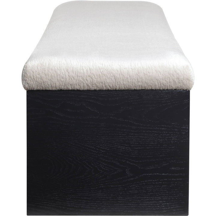 Lawson Velour Fur Fabric Upholstered Bench — Beige / Black