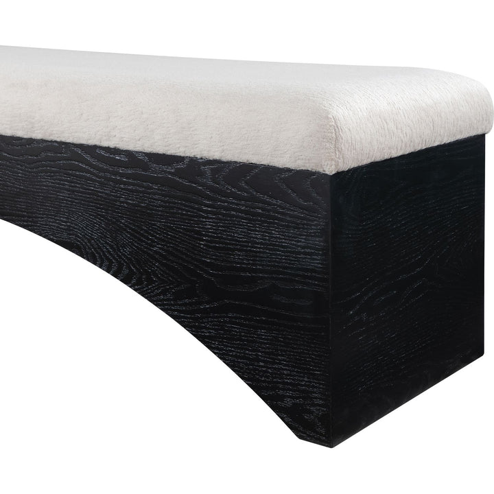 Lawson Velour Fur Fabric Upholstered Bench — Beige / Black