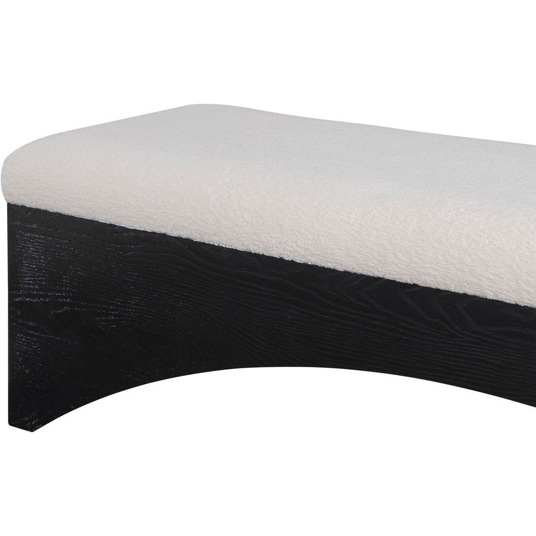 Lawson Velour Fur Fabric Upholstered Bench — Beige / Black
