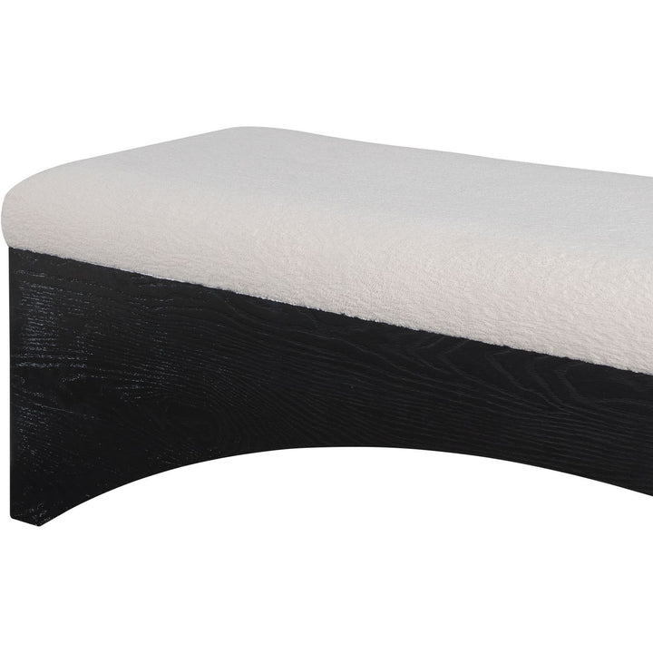 Lawson Velour Fur Fabric Upholstered Bench — Beige / Black