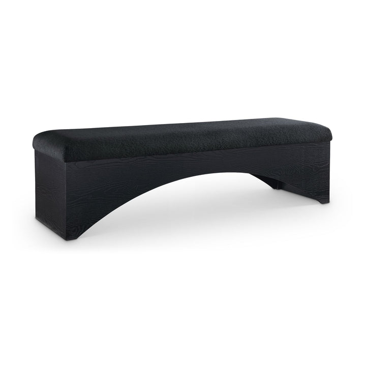 Lawson Velour Fur Fabric Upholstered Bench — Black / Black