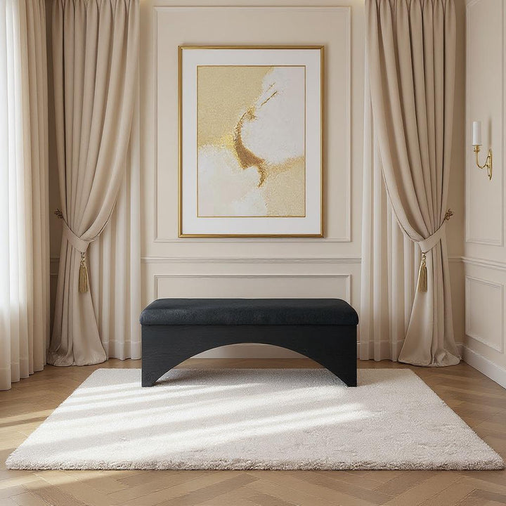 Lawson Velour Fur Fabric Upholstered Bench — Black / Black