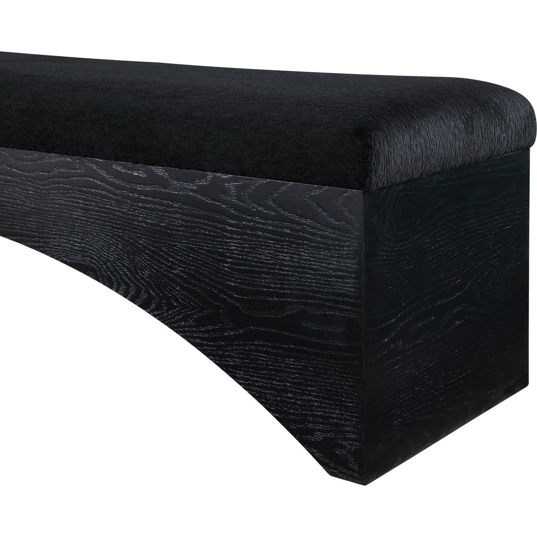 Lawson Velour Fur Fabric Upholstered Bench — Black / Black