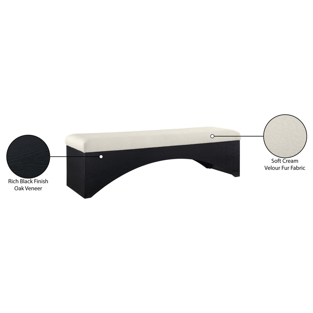 Lawson Velour Fur Fabric Upholstered Bench — Cream / Black