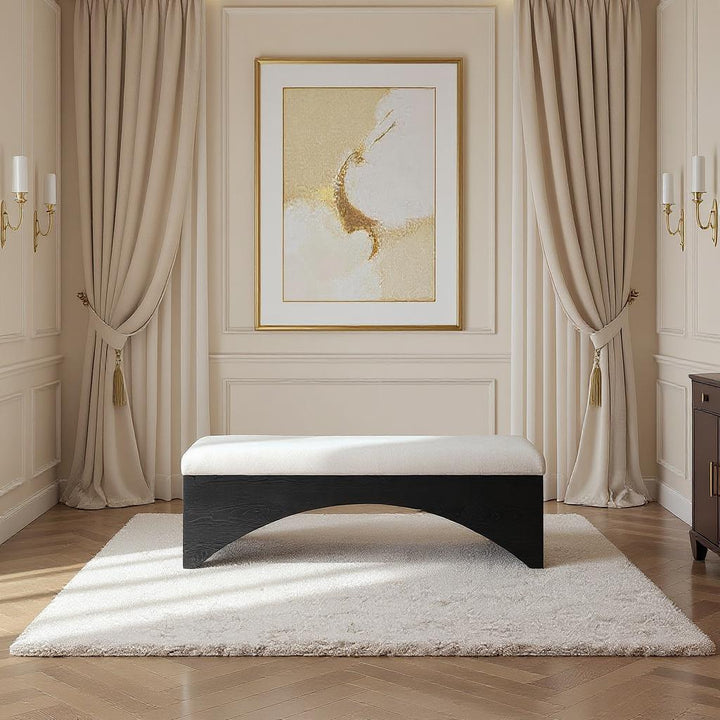 Lawson Velour Fur Fabric Upholstered Bench — Cream / Black