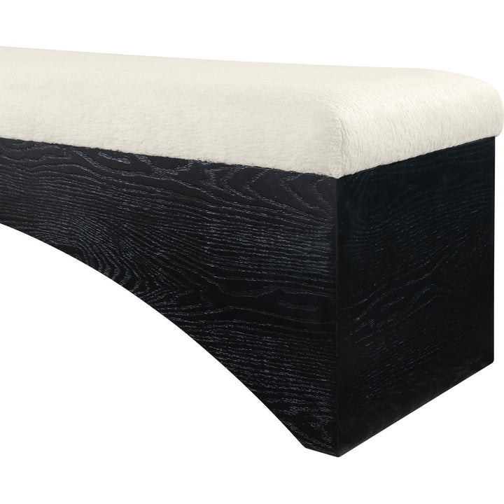 Lawson Velour Fur Fabric Upholstered Bench — Cream / Black
