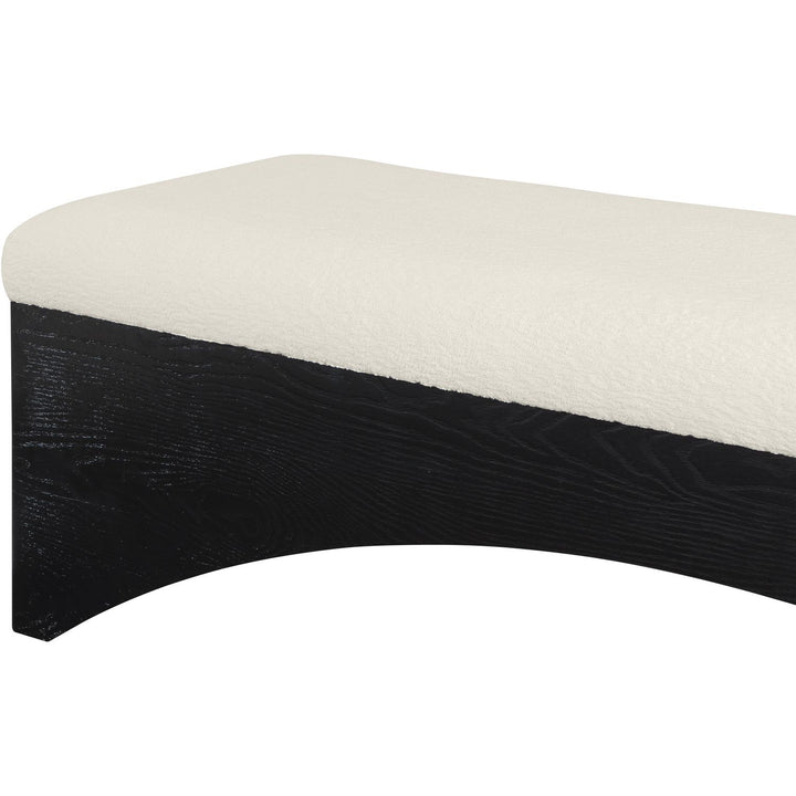 Lawson Velour Fur Fabric Upholstered Bench — Cream / Black