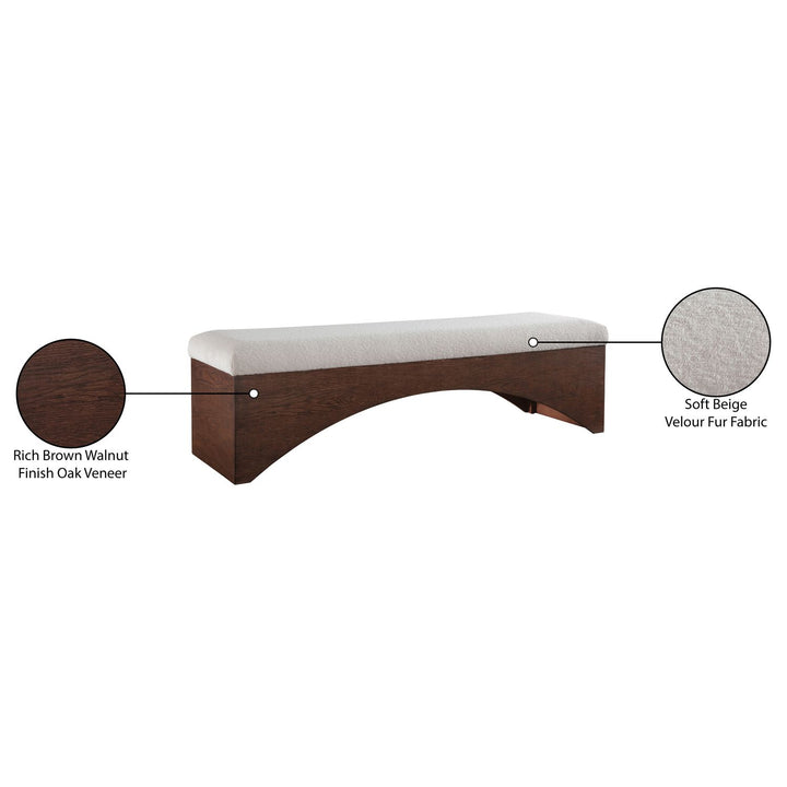 Lawson Velour Fur Fabric Upholstered Bench — Beige / Brown