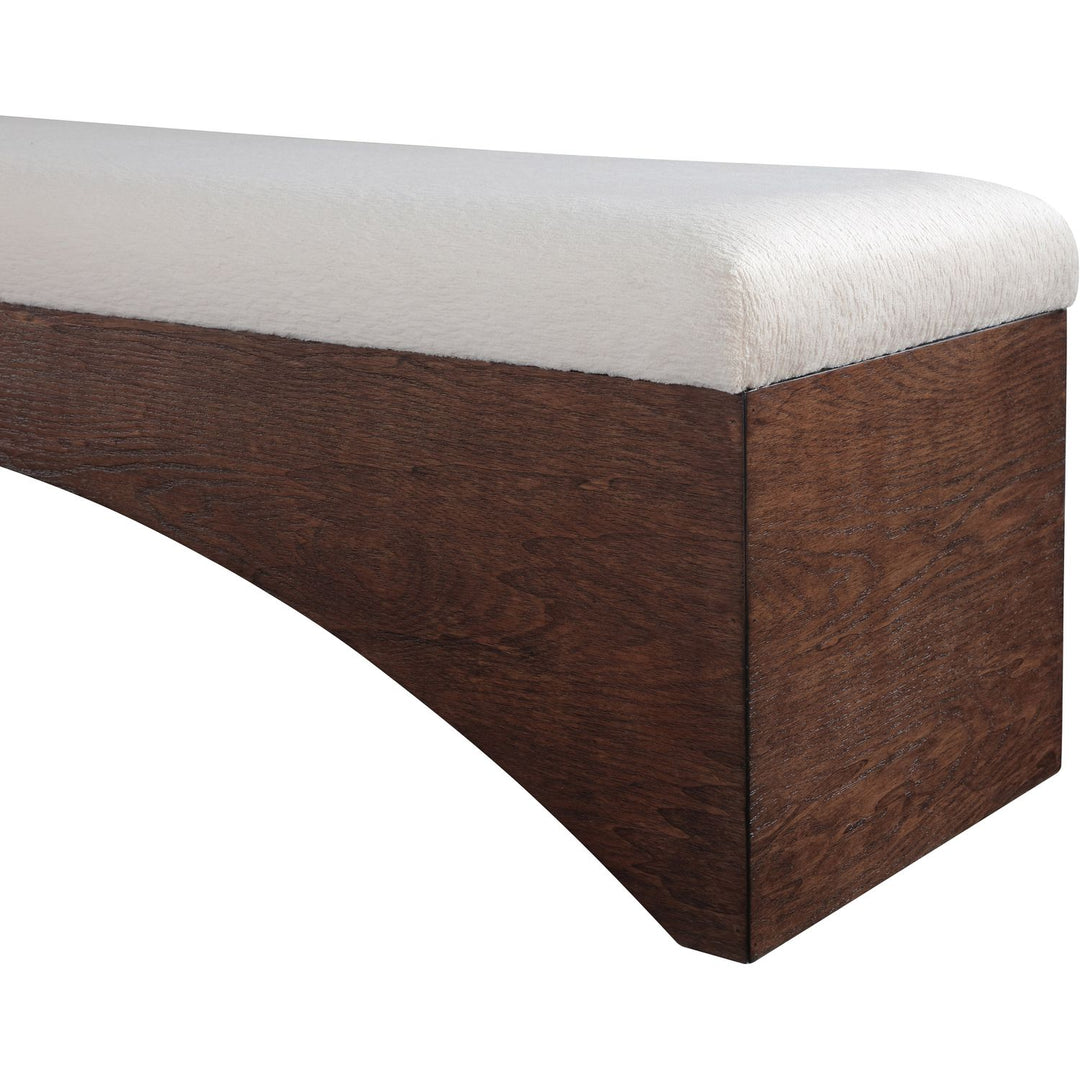 Lawson Velour Fur Fabric Upholstered Bench — Beige / Brown