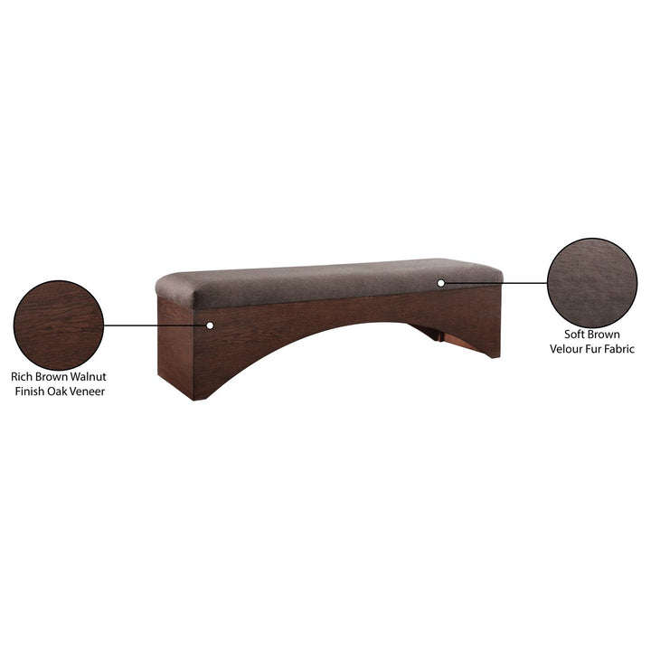 Lawson Velour Fur Fabric Upholstered Bench — Brown / Brown