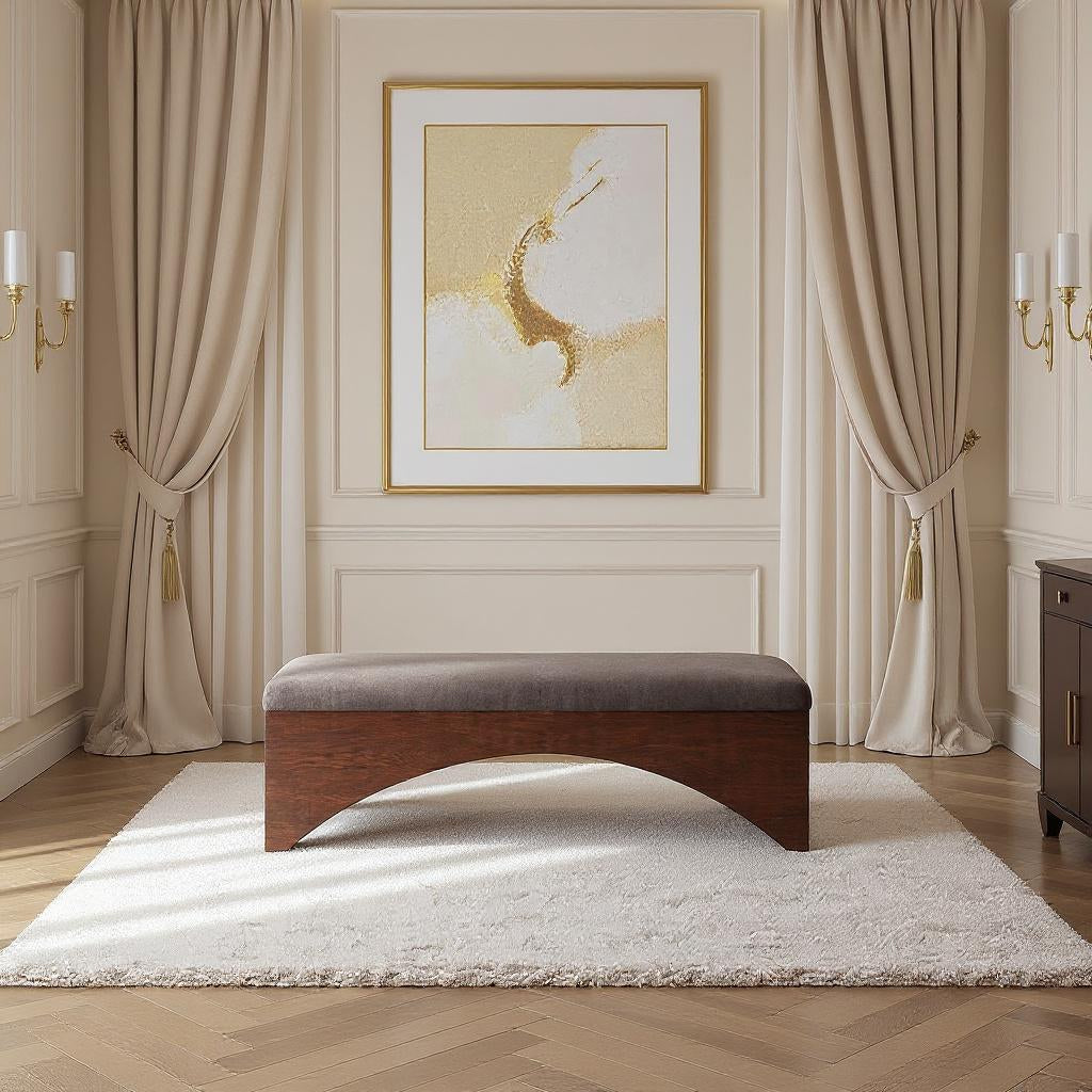 Lawson Velour Fur Fabric Upholstered Bench — Brown / Brown