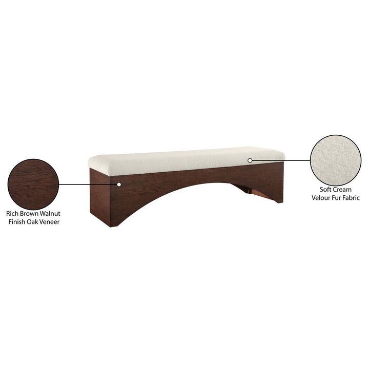 Lawson Velour Fur Fabric Upholstered Bench — Cream / Brown