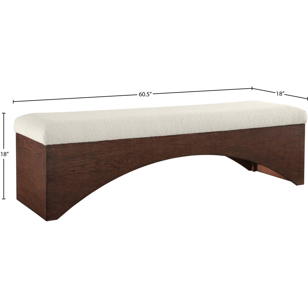 Lawson Velour Fur Fabric Upholstered Bench — Cream / Brown