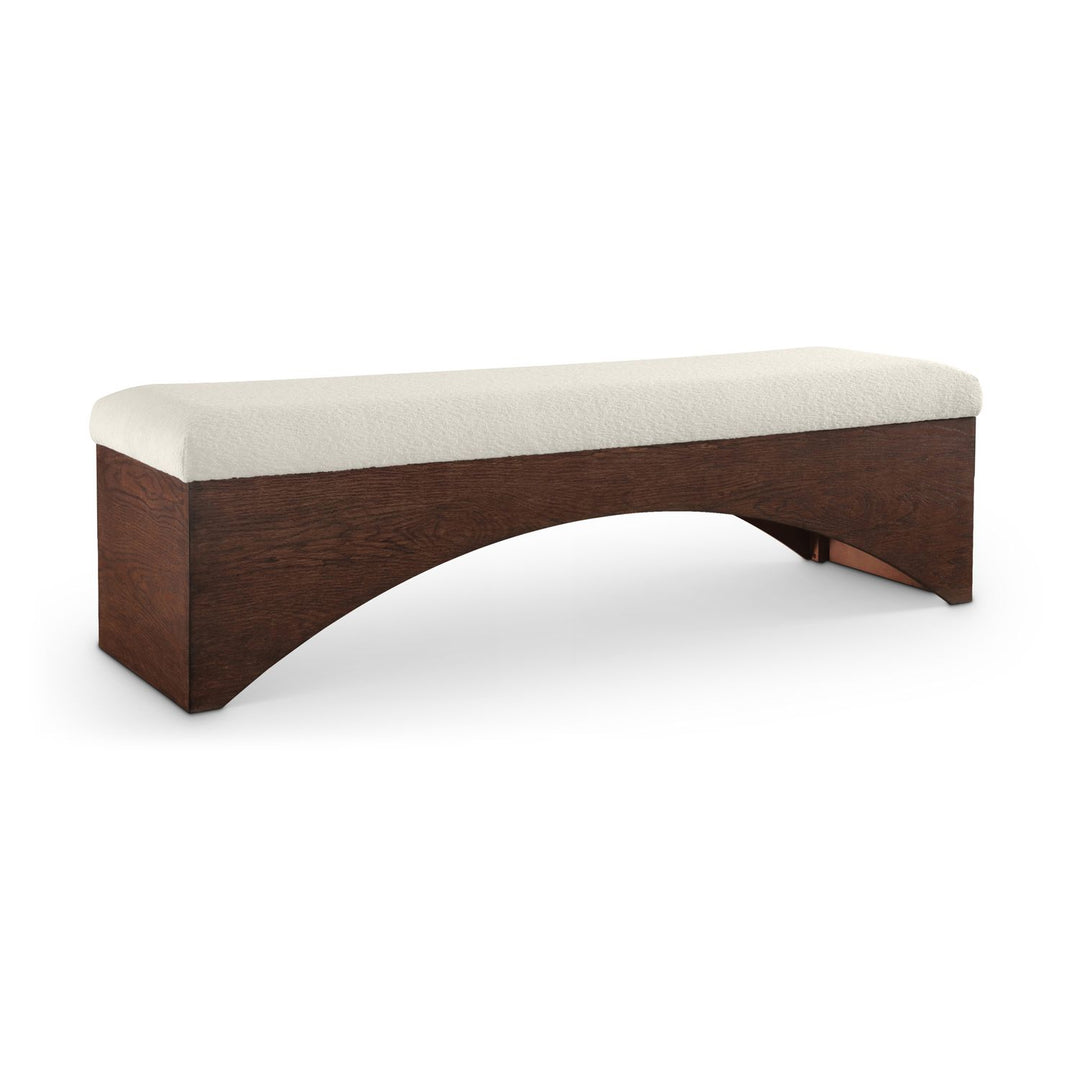Lawson Velour Fur Fabric Upholstered Bench — Cream / Brown