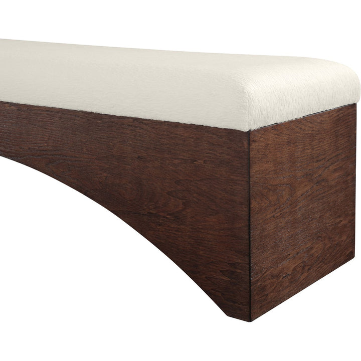 Lawson Velour Fur Fabric Upholstered Bench — Cream / Brown
