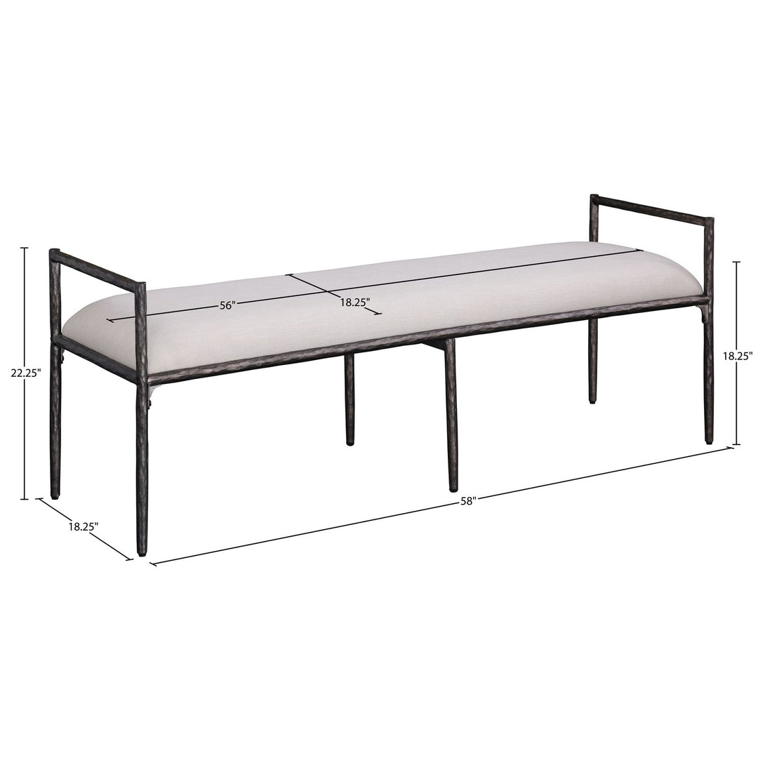 Axis Linen Textured Fabric Upholstered Bench — Beige / Powder Coated Antique Black