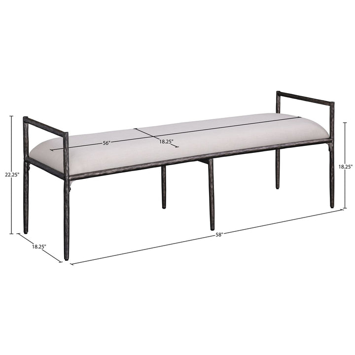 Axis Linen Textured Fabric Upholstered Bench — Beige / Powder Coated Antique Black