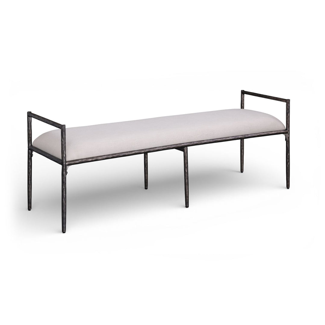 Axis Linen Textured Fabric Upholstered Bench — Beige / Powder Coated Antique Black