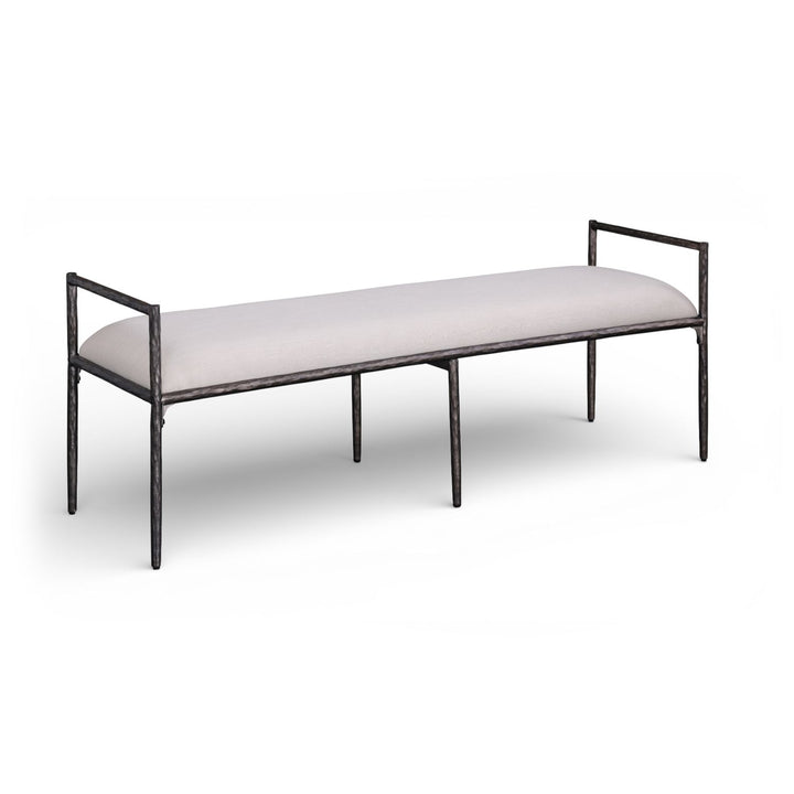 Axis Linen Textured Fabric Upholstered Bench — Beige / Powder Coated Antique Black