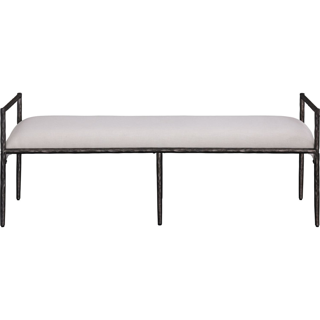 Axis Linen Textured Fabric Upholstered Bench — Beige / Powder Coated Antique Black