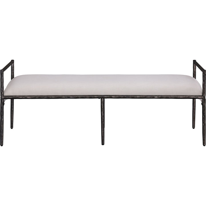 Axis Linen Textured Fabric Upholstered Bench — Beige / Powder Coated Antique Black