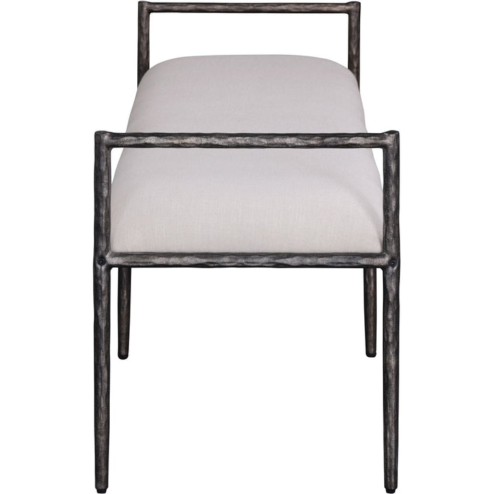 Axis Linen Textured Fabric Upholstered Bench — Beige / Powder Coated Antique Black