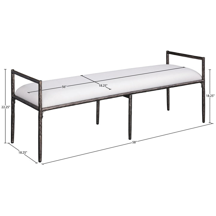 Axis Linen Textured Fabric Upholstered Bench — Cream / Powder Coated Antique Black