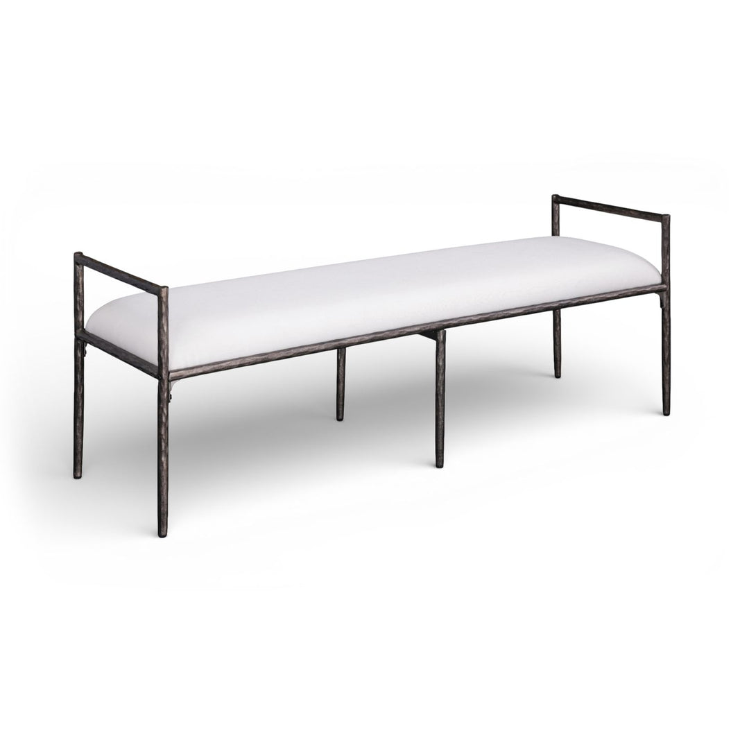 Axis Linen Textured Fabric Upholstered Bench — Cream / Powder Coated Antique Black