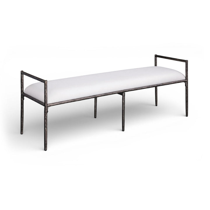 Axis Linen Textured Fabric Upholstered Bench — Cream / Powder Coated Antique Black
