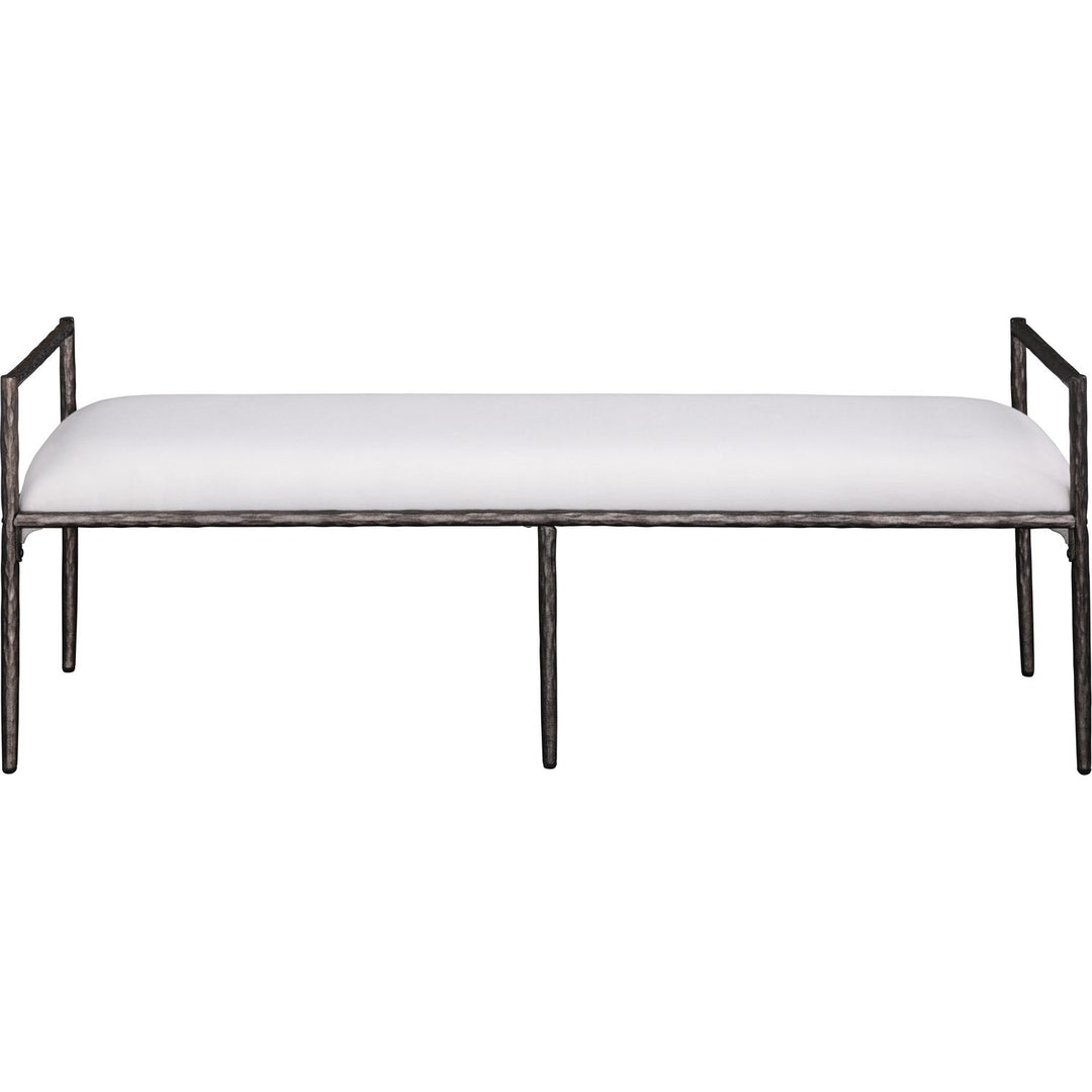 Axis Linen Textured Fabric Upholstered Bench — Cream / Powder Coated Antique Black