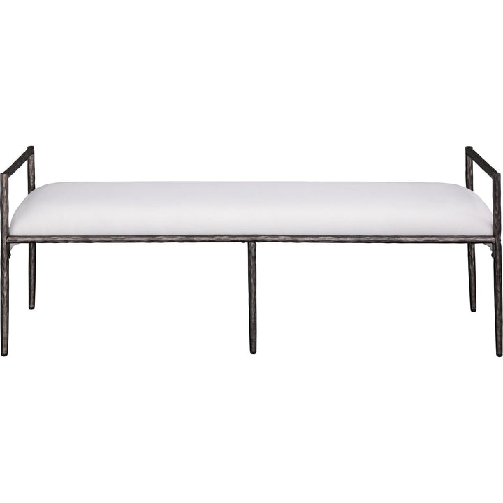 Axis Linen Textured Fabric Upholstered Bench — Cream / Powder Coated Antique Black